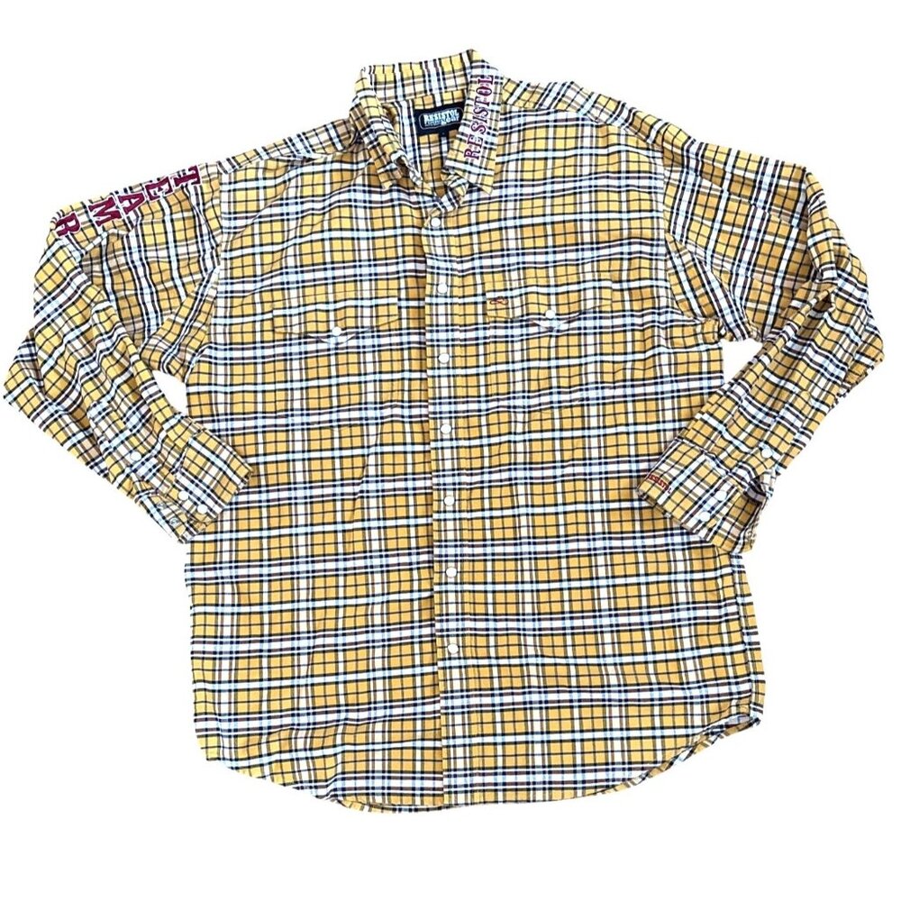 Resistol Rodeo Gear Shirt Mens L Yellow Plaid Western Buttons Cotton Long Sleeve